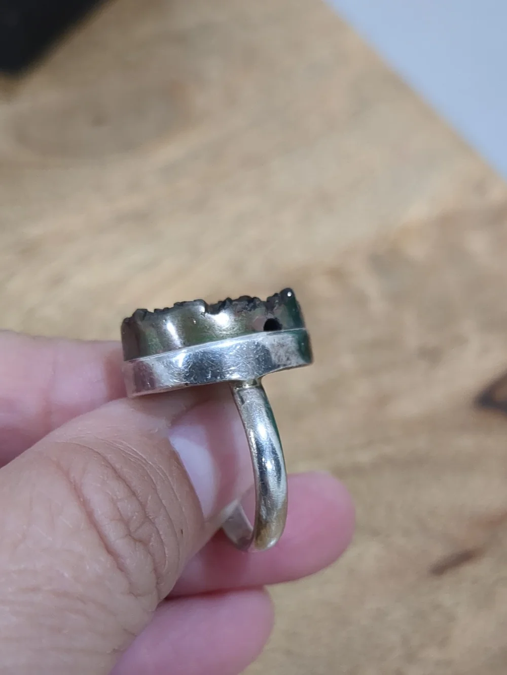 Black Druzy Oval Ring Sterling Silver